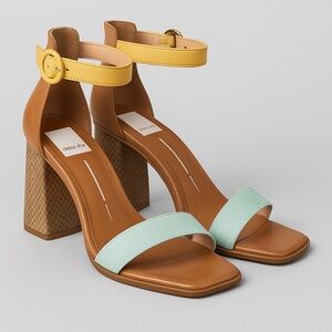 Dolce Vita Colorblock Block Heel Sandals - Tan, Yellow & Mint – Size 10
